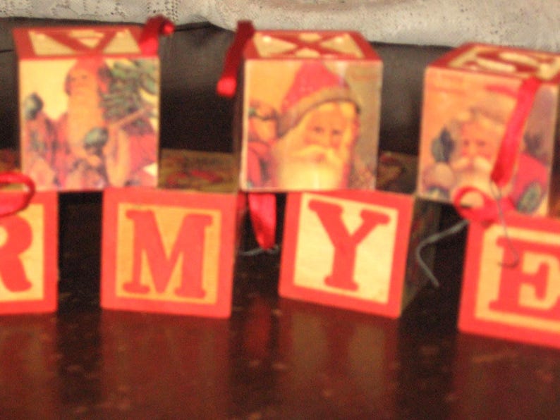 Vintage Alphabet Blocks Christmas Ornaments, Holiday Table Decor - Etsy
