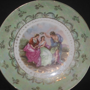 Vintage Prov Saxe E.S. Germany Plate/Germany Decorated Plate/Green Germany Edwardian Painted Plate
