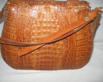 Vintage  Alligator Handbags/Brown Reptile 1950's Handbags/Alligator Purses/Taxidermy Baby Alligator 1950's Handbag