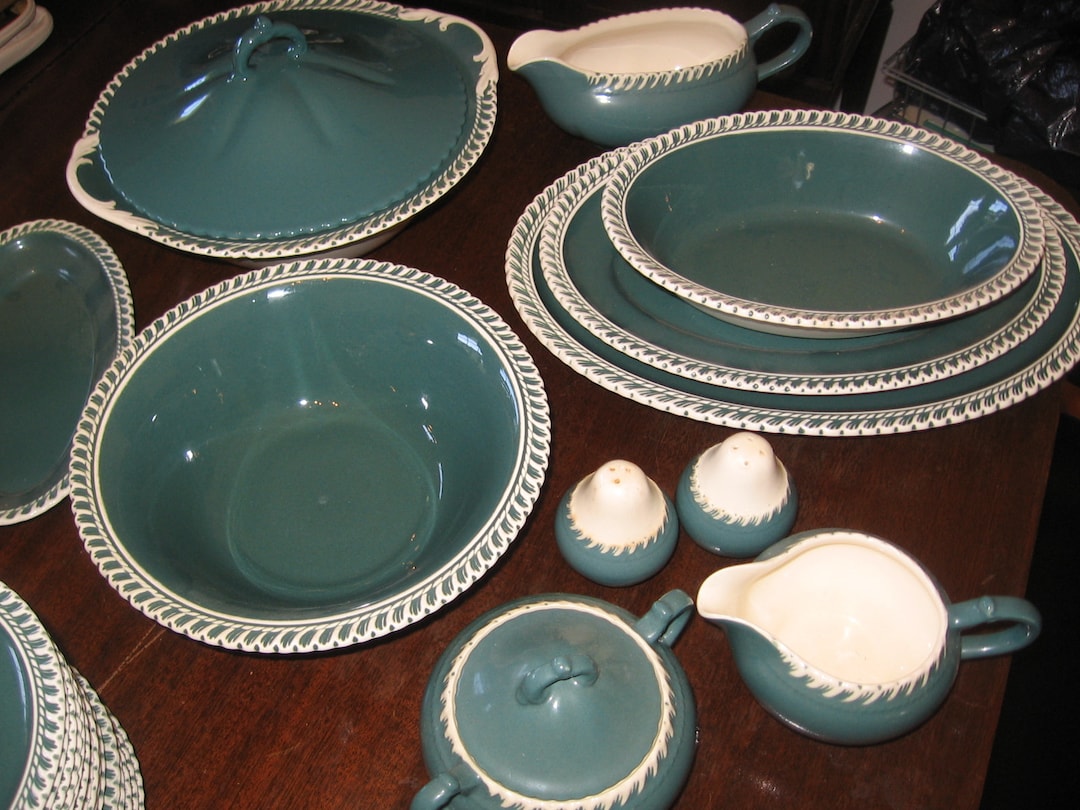 Vintage Harker Corinthian Dark Teal Dinnerware: Mid Century