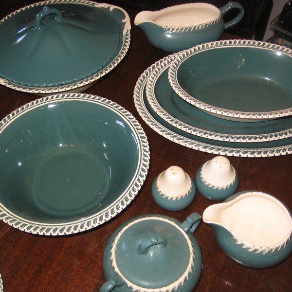 Vintage Harker Corinthian Dark Teal Dinnerware/Harker Serving Pieces/Harker Dinner Plates/Mid Century Dishes/Harkerware/Kitchen Collectibles