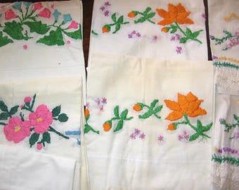 Hand Embroidered Pillowcases, Linen Collectibles,