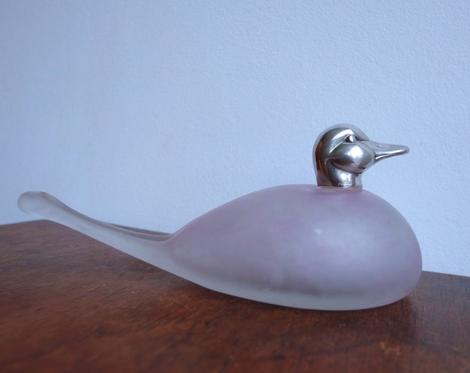 1970/'s Murano Frosted Glass Duck with Sterling Silver Head