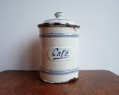 1920 39 s Authentic French white and blue Enamelware Canister