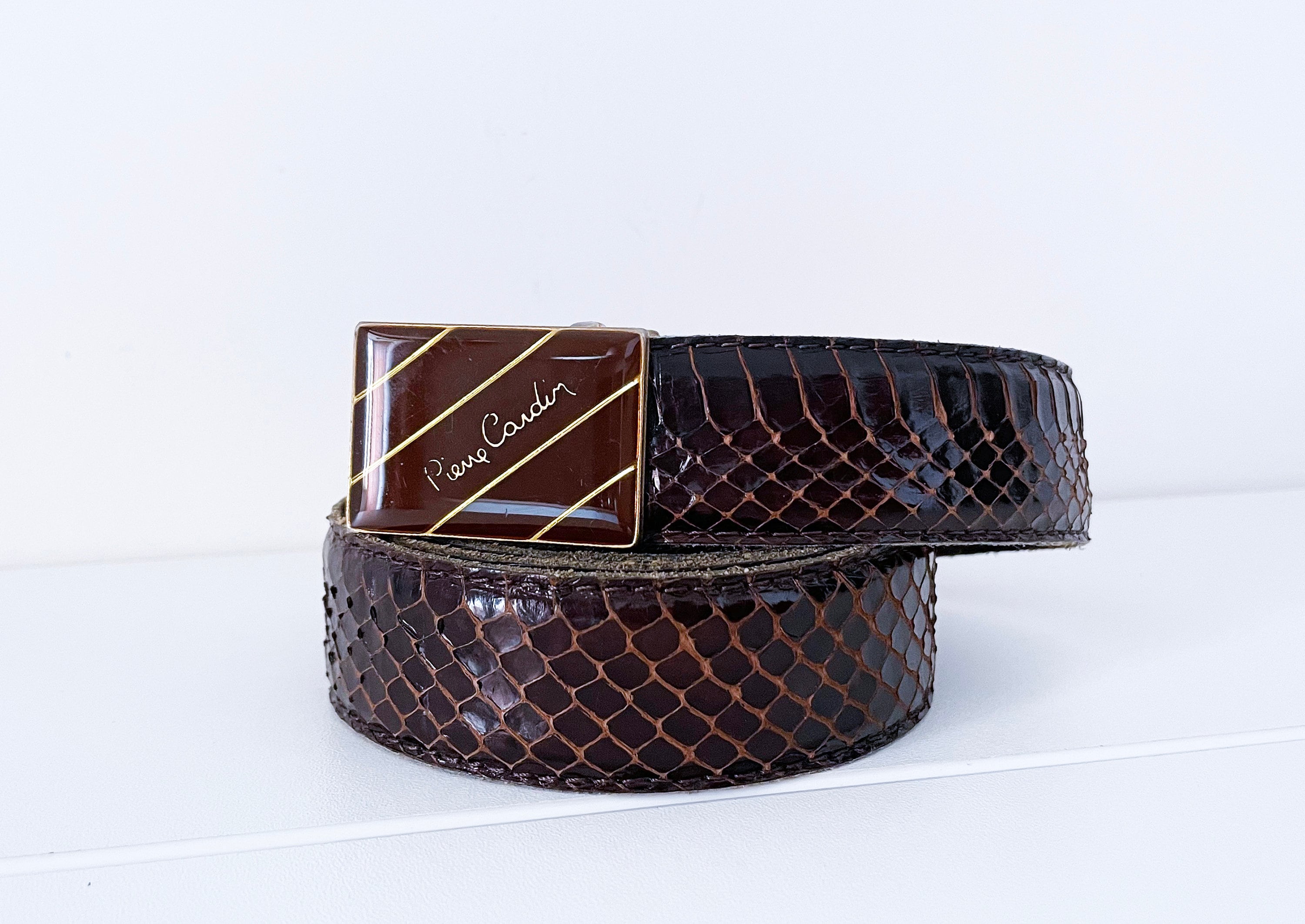 Pierre Cardin Vintage Black Textured Snakeskin Leather Belt Snake Skin Pattern Top Grain Leather Belt - Western Express main image 4