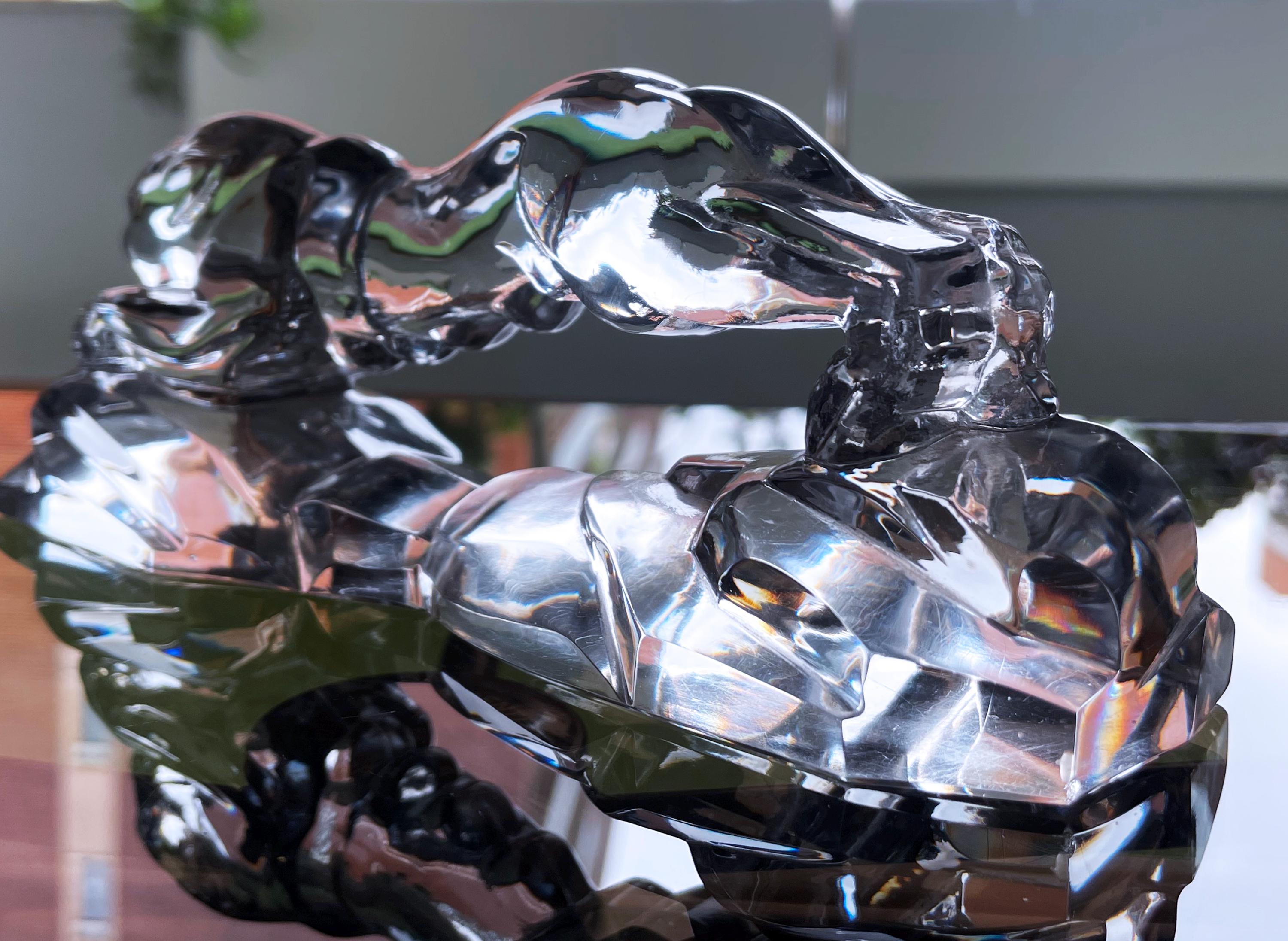Large Crystal Glass Jaguar / Panther Figure Attributed to Baccarat