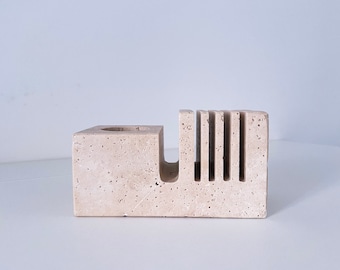 1970&#39;s Travertine desk organiser by Enzo Mari for Fratelli Mannelli