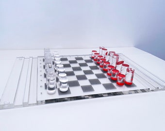 1960's Mid Century Italian Lucite Chess Set attributed to Michel Dumas for MAGMA Roma