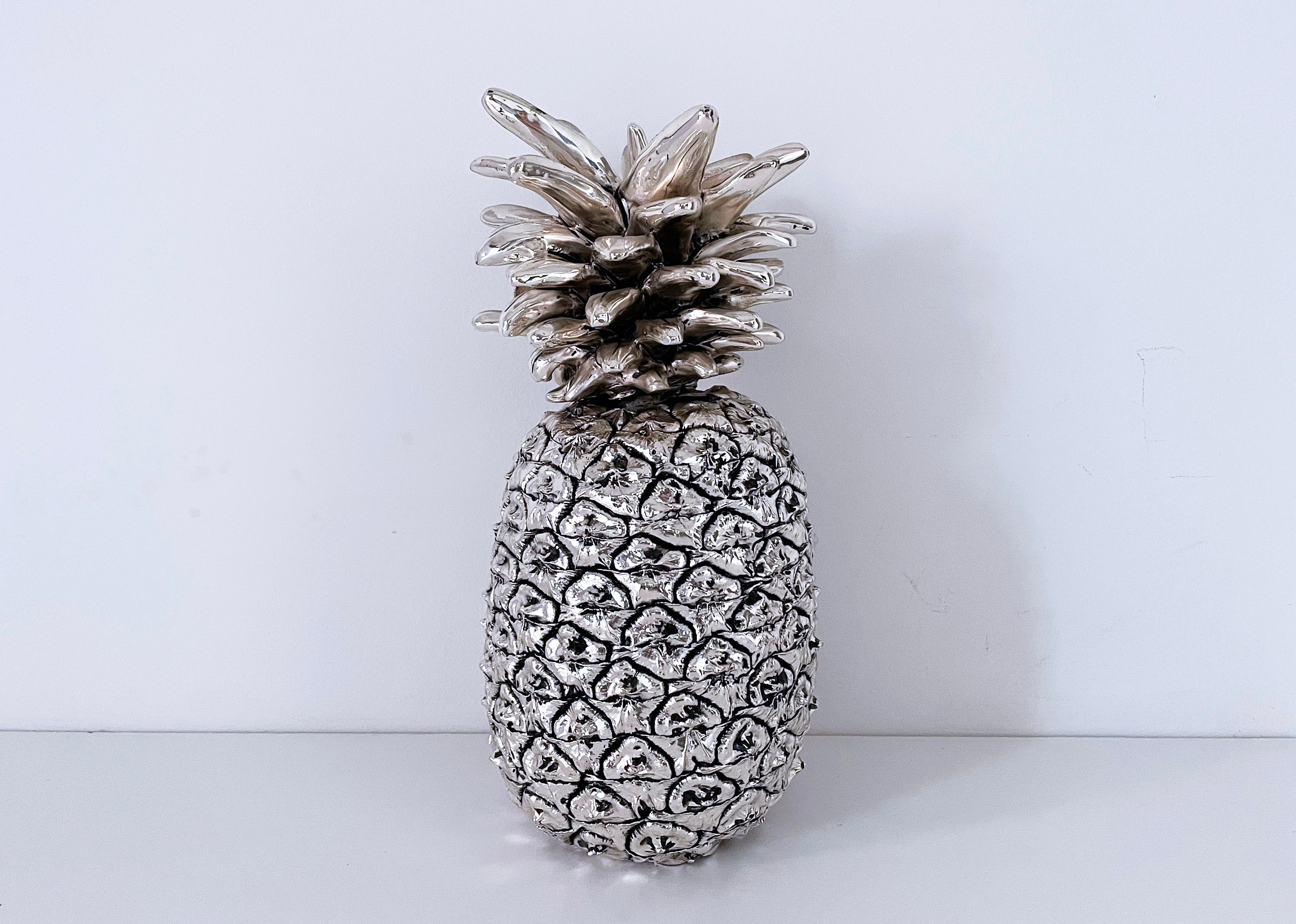 1960's Mid Century Italian Laminated Silver Large Pineapple by