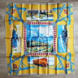 1950&#39;s French Railway Silk Scarf by SFAC (Société des Forges et Ateliers du Creusot)