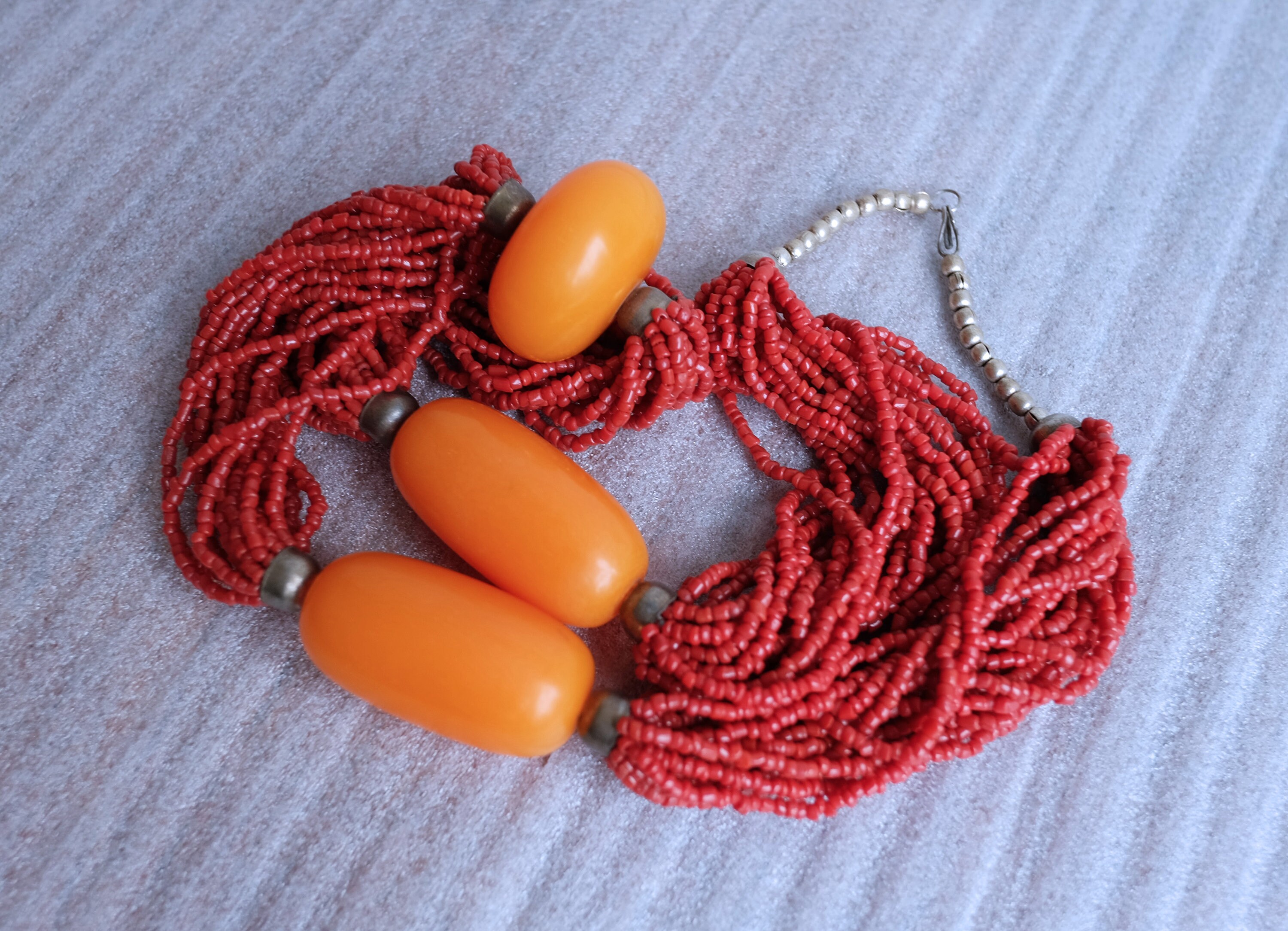 Collier Bakélite Couleur Corail - Perles Bakélite Vintage Occasion