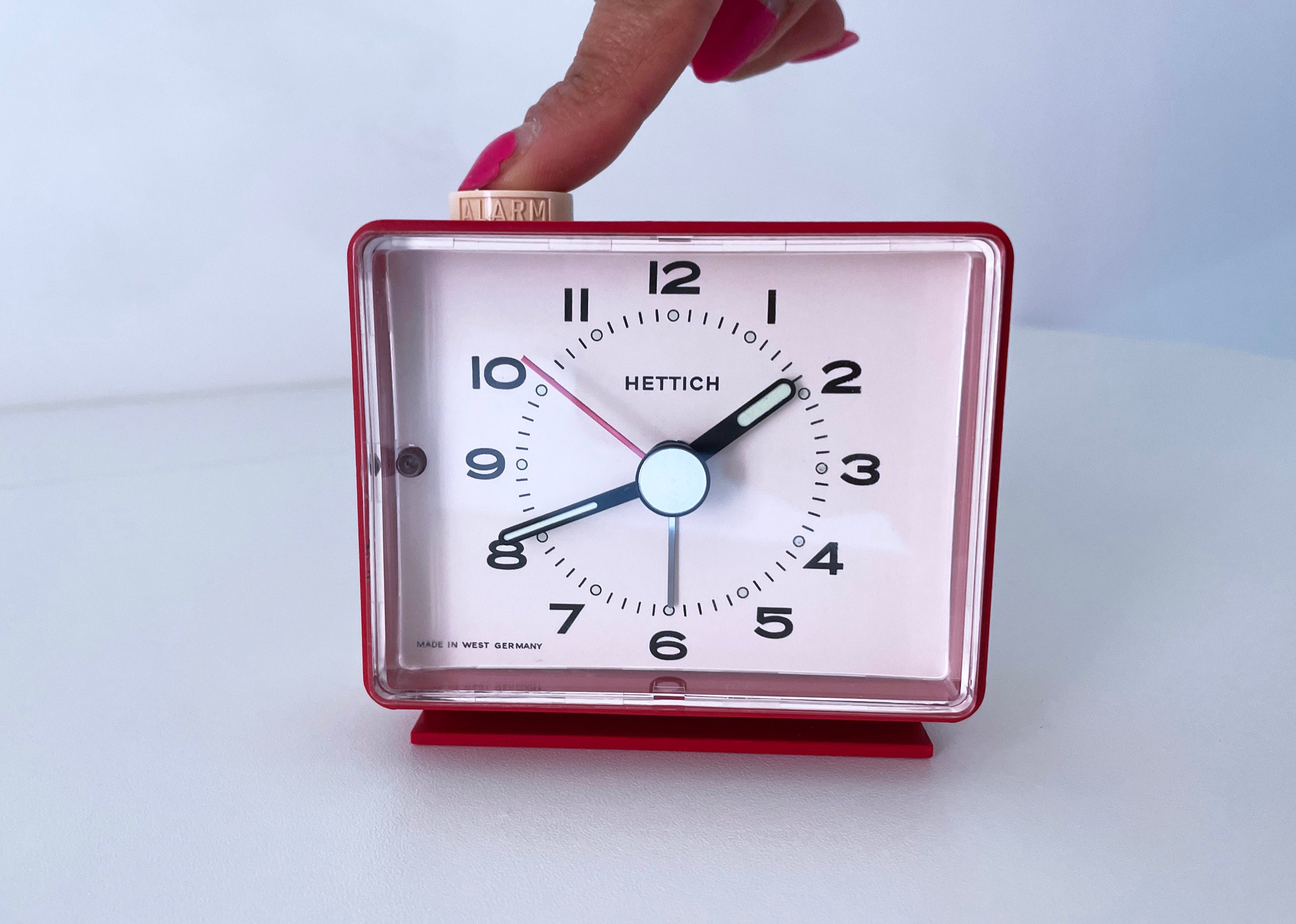 1970's West German Hettich Table Alarm Clock With Luminous Hands