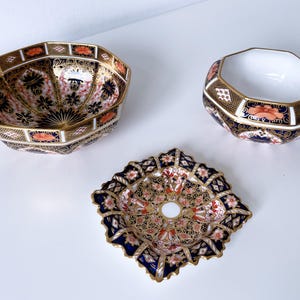 Royal Crown Derby set of three Imari porcelain bowls