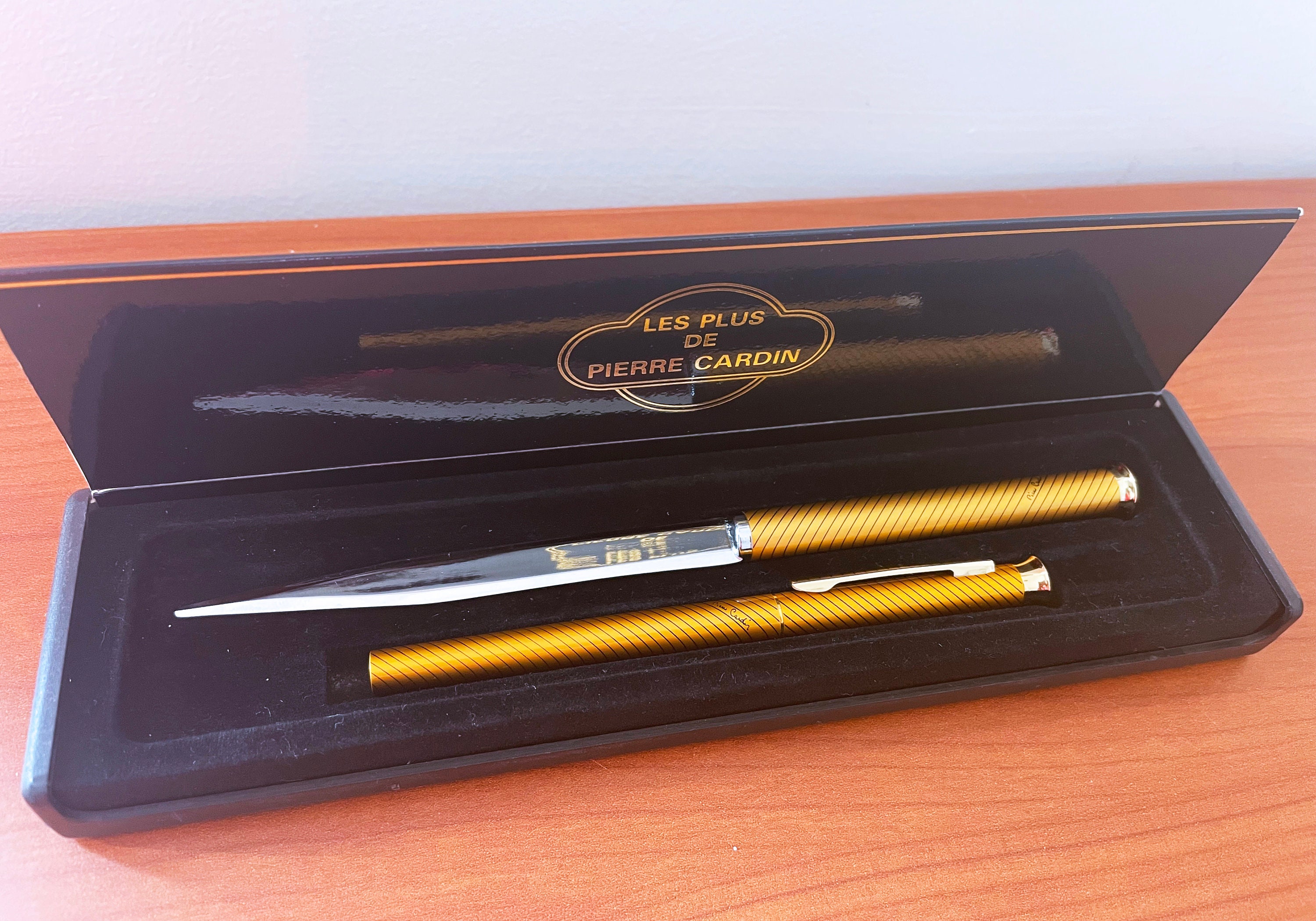 1990's Pierre Cardin Gilt-metal Ballpoint Pen / Letter Knife Set