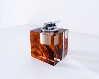 1960's Faux Tortoise Shell Lucite Ronson Table Lighter