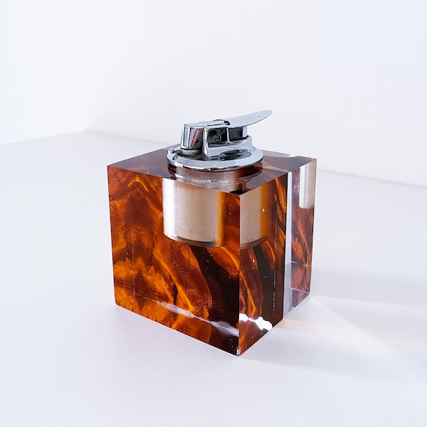 1960's Faux Tortoise Shell Lucite Ronson Table Lighter