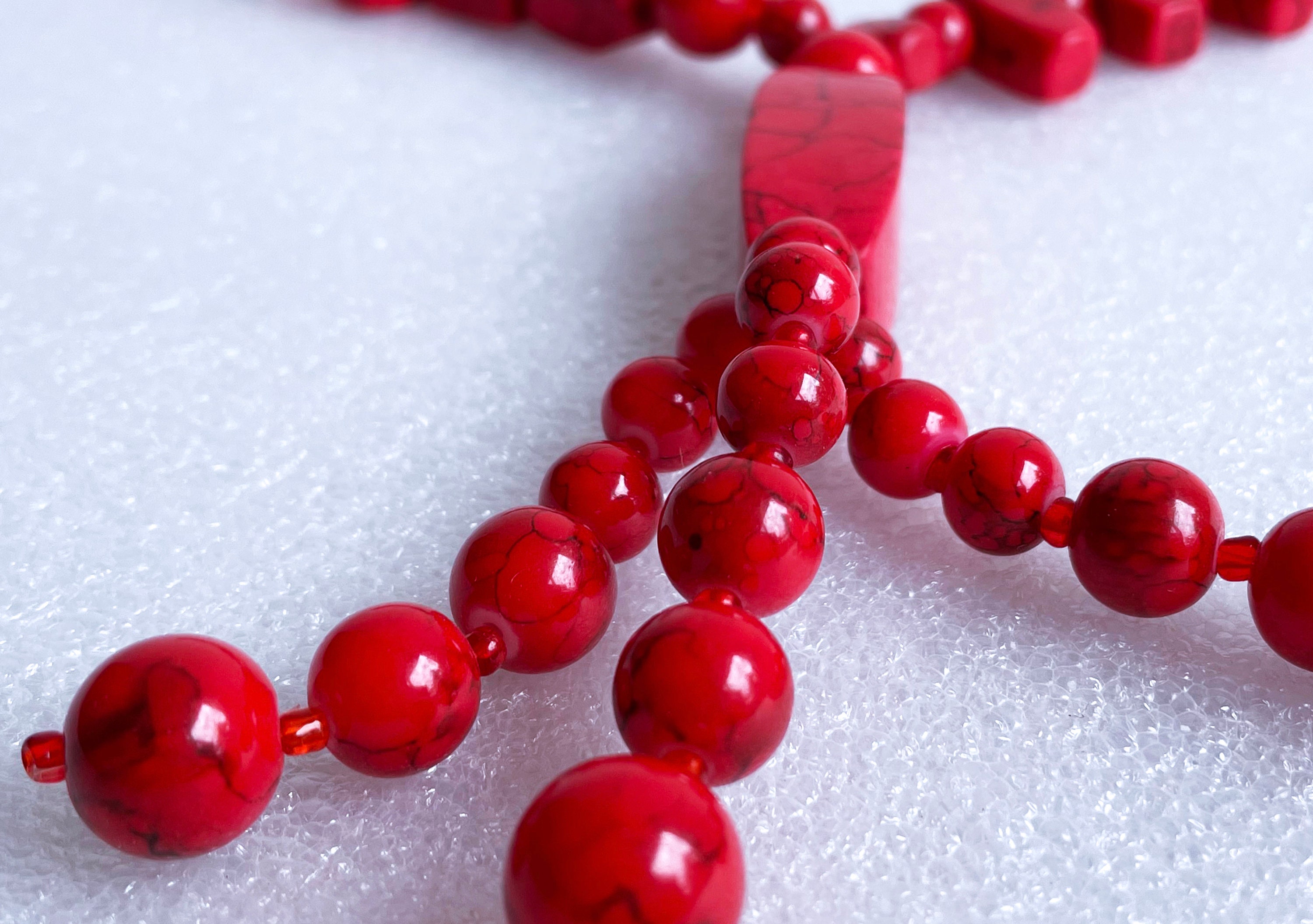 Collier Ancien Perles Cristal Murano Rouge – Style Vintage, Perles Facettées