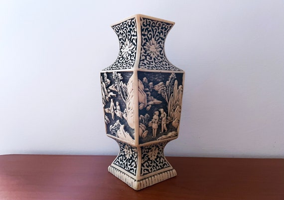 1940年代の中国彫刻の辰砂花瓶 - 高さ23.5 cm - Etsy 日本