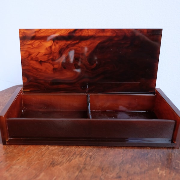 1960's Mid Century Faux Tortoiseshell Lucite Card/Cigarette Box in the style of Christian Dior