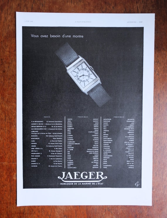 1930's Original Art Deco "Jaeger Swiss Watch" double sided French Print - A3 size