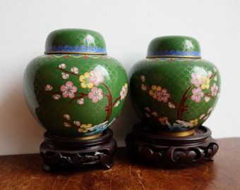 七宝焼桜花文様蓋付壺とスタンドのペア - Etsy 日本
