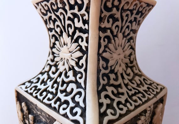 1940年代の中国彫刻の辰砂花瓶 - 高さ23.5 cm - Etsy 日本