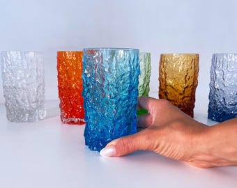 ビンテージWhite Friars GLASS(‘69-GeoffreyBaxt 1960's Italian Textured Bark Highball Glasses in the Style of