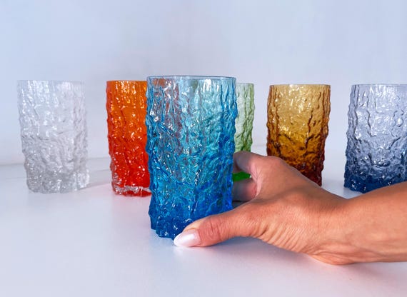 1960's Italian Textured Bark Highball Glasses in the Style of