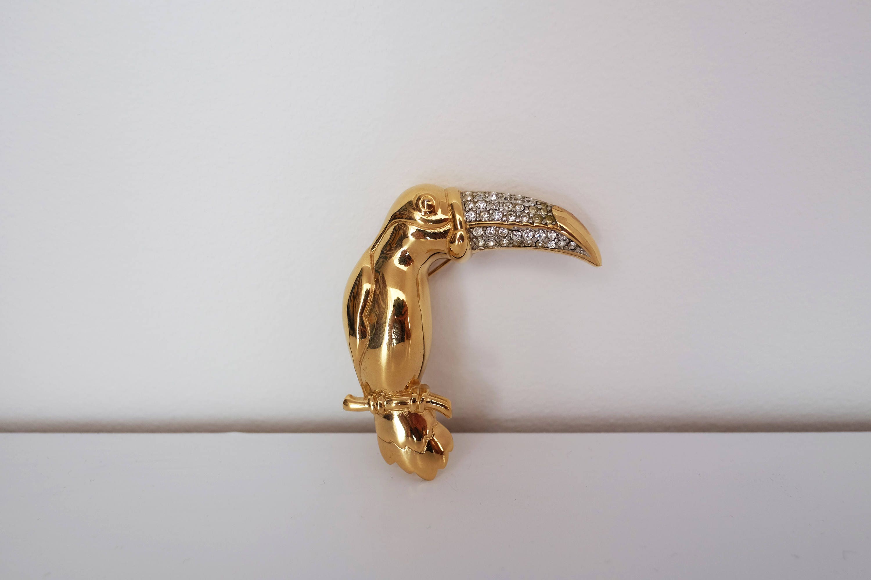 Givenchy 1970's Rhinestones Beak Toucan Gold Plated Brooch
