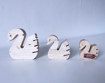 1960's Mid-Century Travertine Card Holder Swans by Fratelli Mannelli