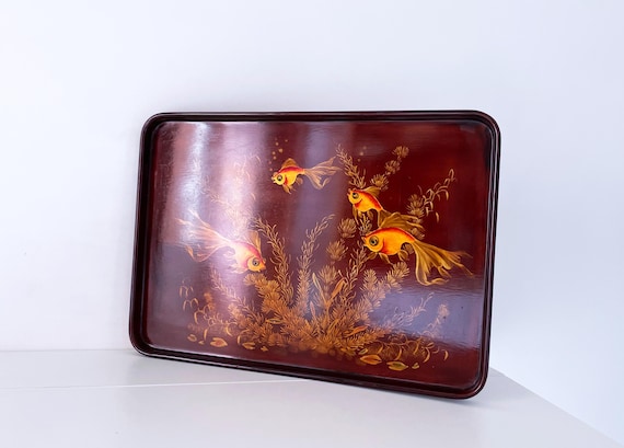 ベトナム 漆アート Thành Lễ 1950's Vietnamese Lacquered Tray Depicting Maison THANH LE