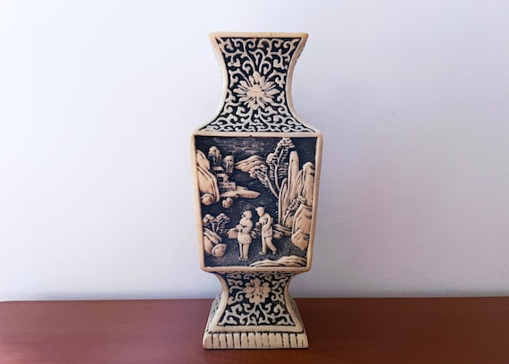 中国清時代辰砂花瓶(beach 様専用) 1940年代の中国彫刻の辰砂花瓶 -