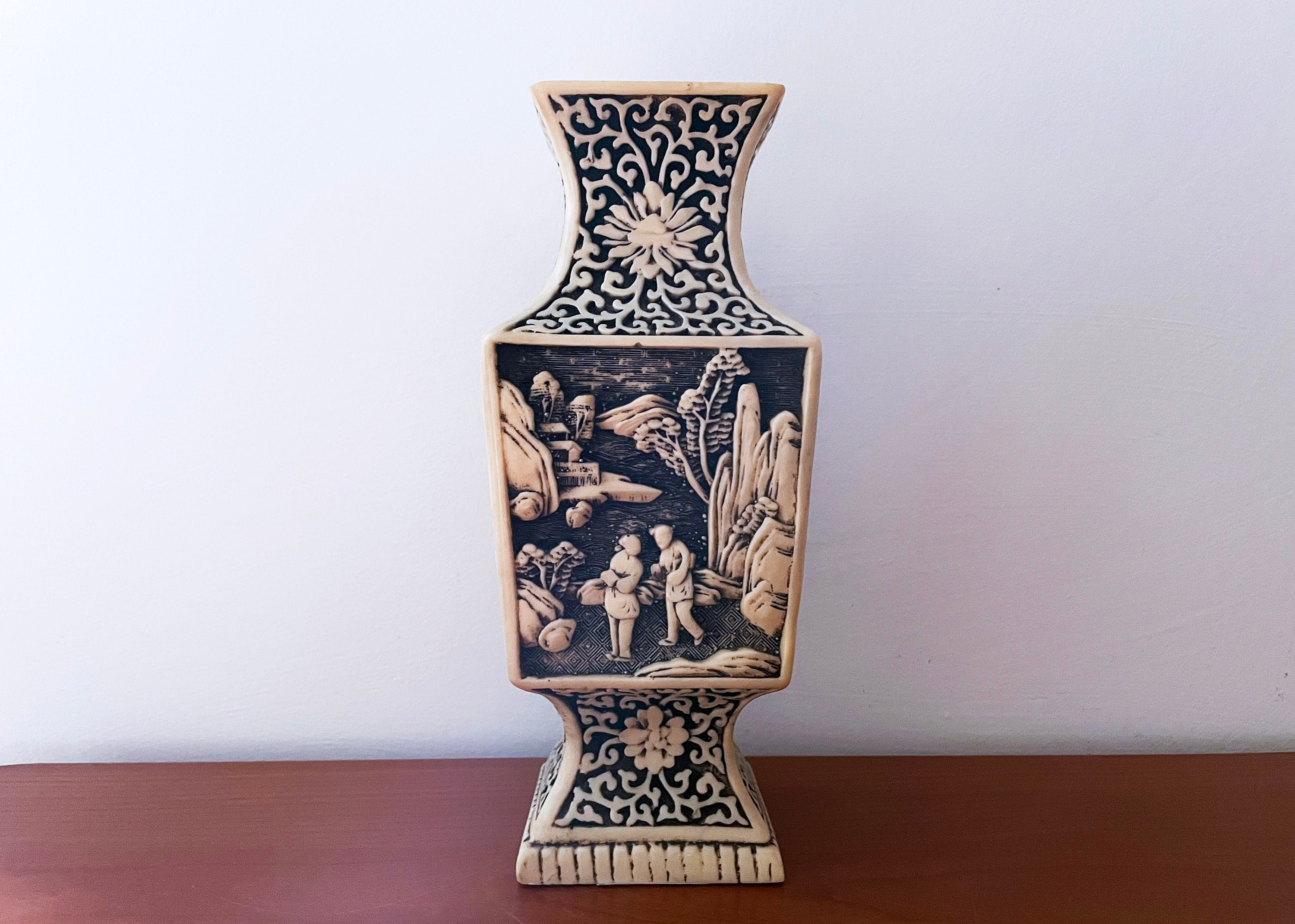 1940年代の中国彫刻の辰砂花瓶 - 高さ23.5 cm - Etsy 日本