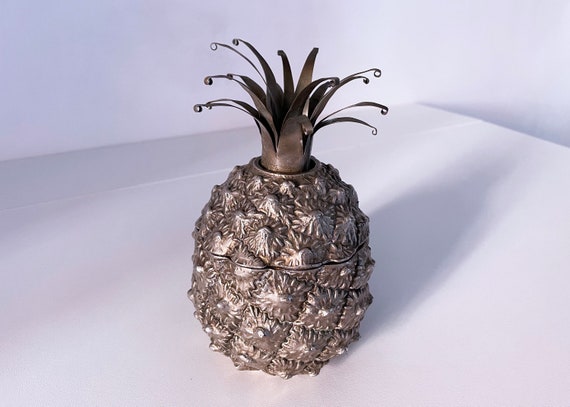 1950's Pineapple Trinket Box With Cobalt Glass Insert in the Style