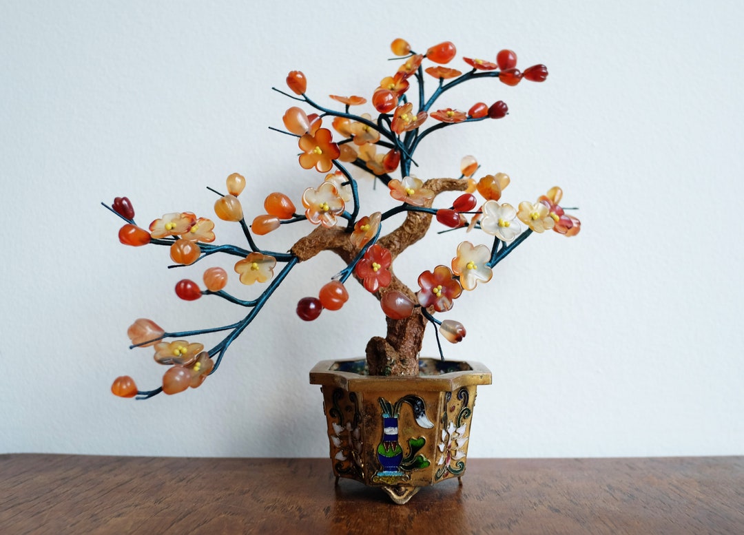 七宝焼きの植木鉢に飾られた中国の硬石盆栽 - Etsy 日本