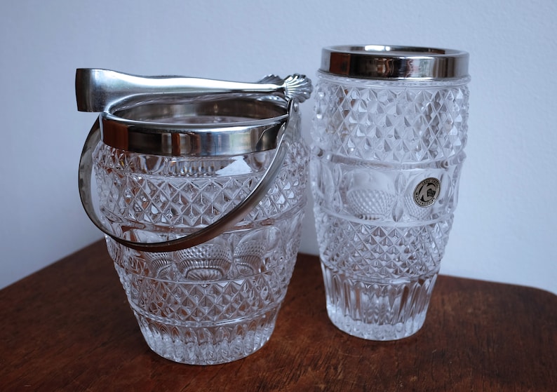 1950's Val Saint Lambert Crystal Glass Cocktail Shaker and Matching Ice Bucket image 2