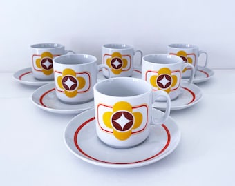 1970&#39;s Retro Espresso Cups and Saucers by Monopoli Italy - set of six