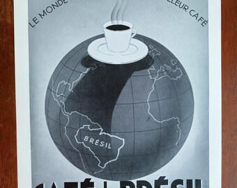 1930&#39;s Original Art Deco double sided French Print / Cafe du Bresil + Philips - A3 size