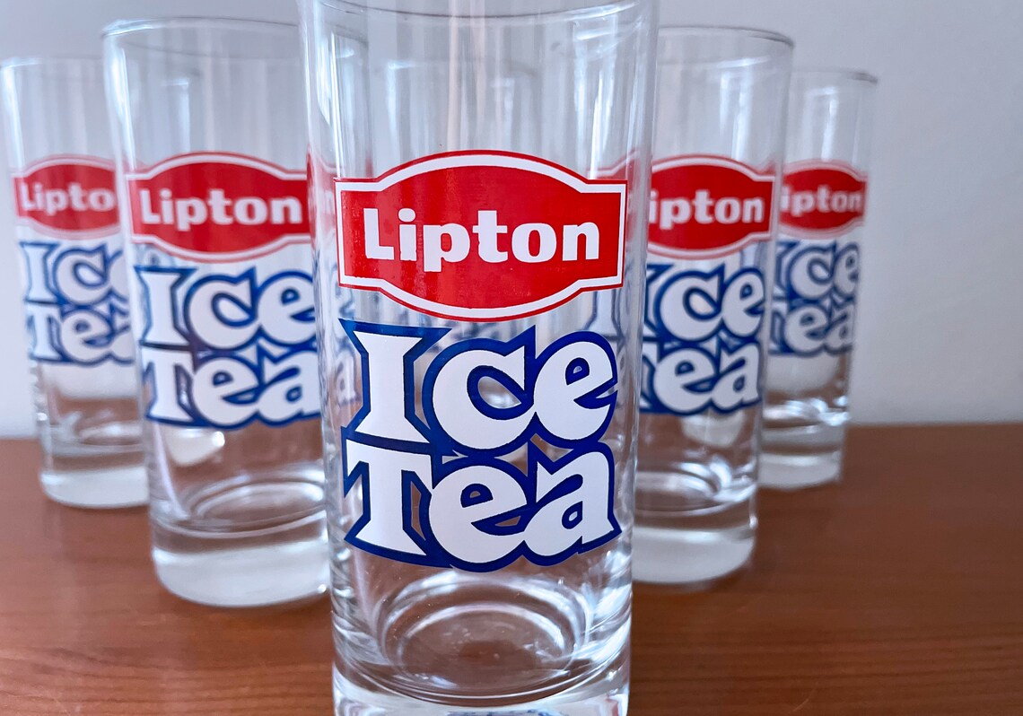 1980's Lipton Ice Tea Glasses Set of Six Etsy