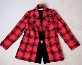 YVES SAINT LAURENT Vintage Check Print Oversize Wollblazer
