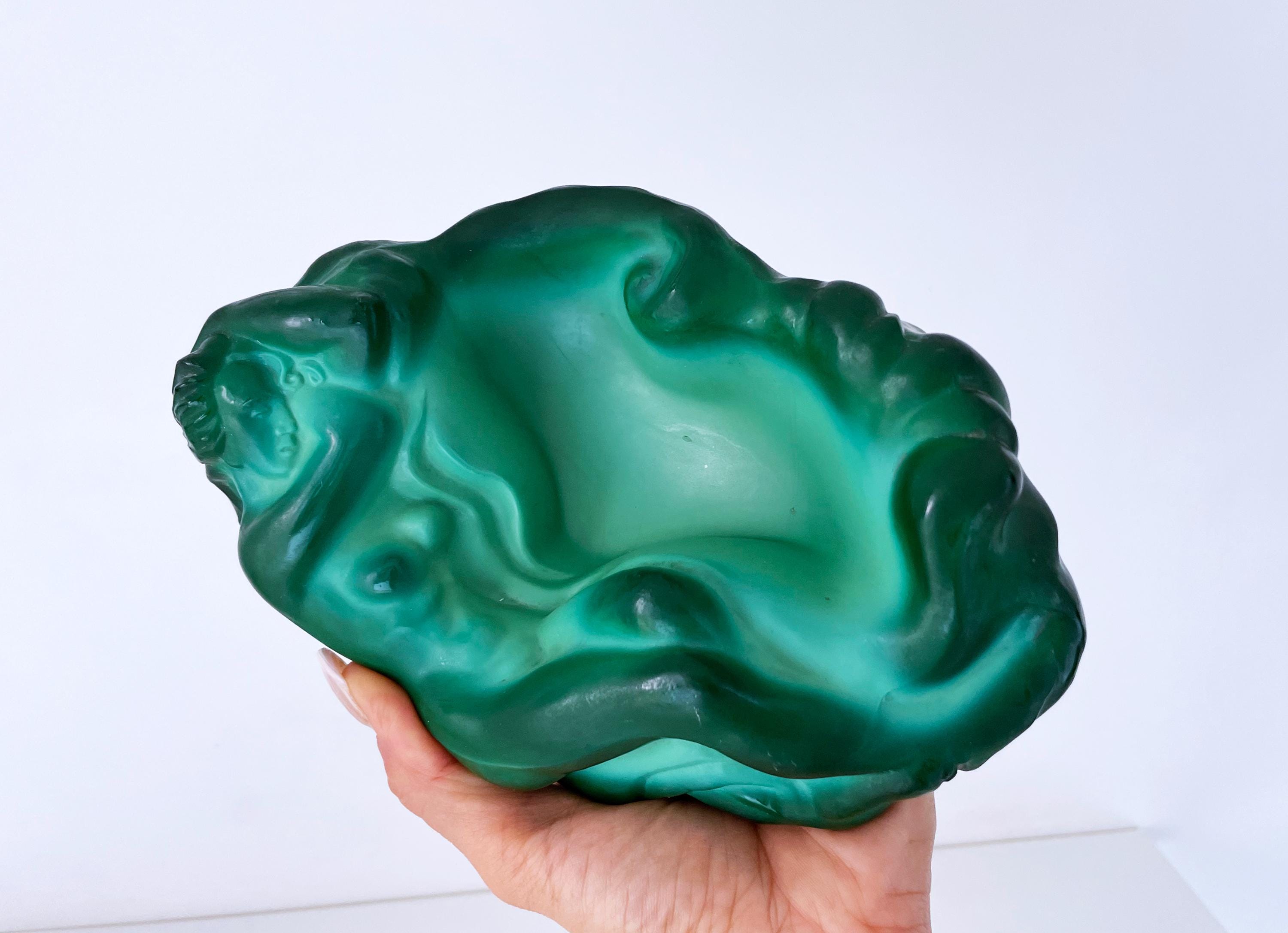 1930's Art Deco Green Malachite 'nude Sleeping' Ashtray/bowl by