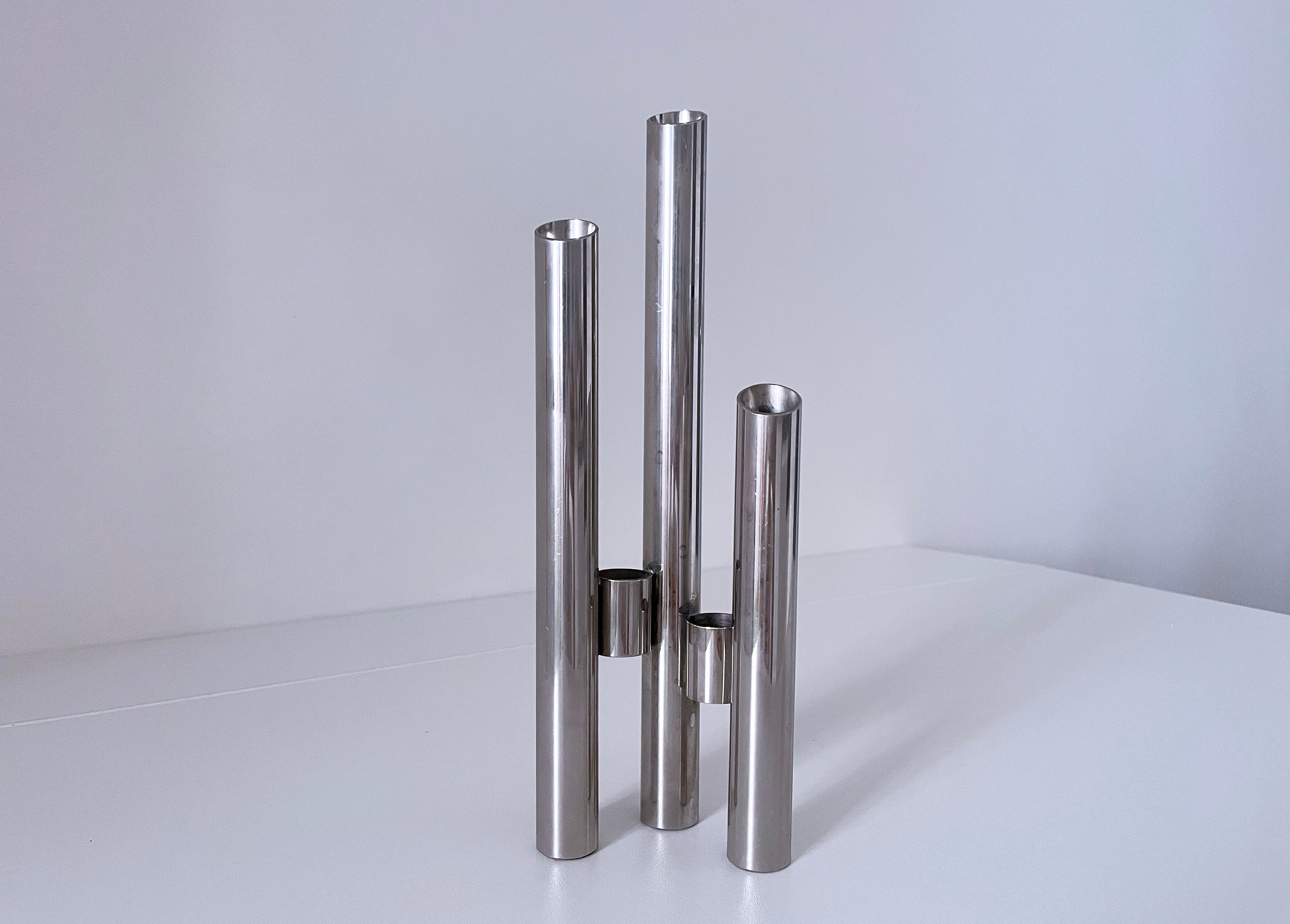 1970's Italian Space Age Asymmetrical Stainless Steel Vase and