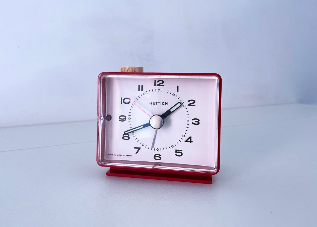 1970's West German Hettich Table Alarm Clock With Luminous Hands