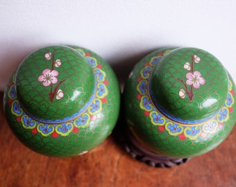 七宝焼桜花文様蓋付壺とスタンドのペア - Etsy 日本