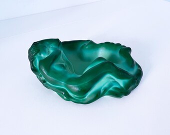 1930's Art Deco Green Malachite 'nude Sleeping' Ashtray/bowl by