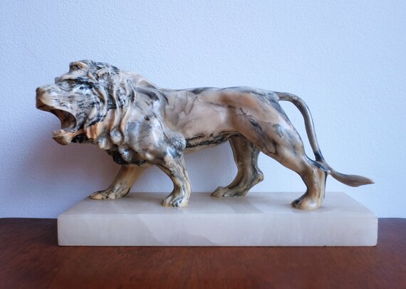 1960 S Carved Spanish Alabaster Lion Fugure Etsy Uk