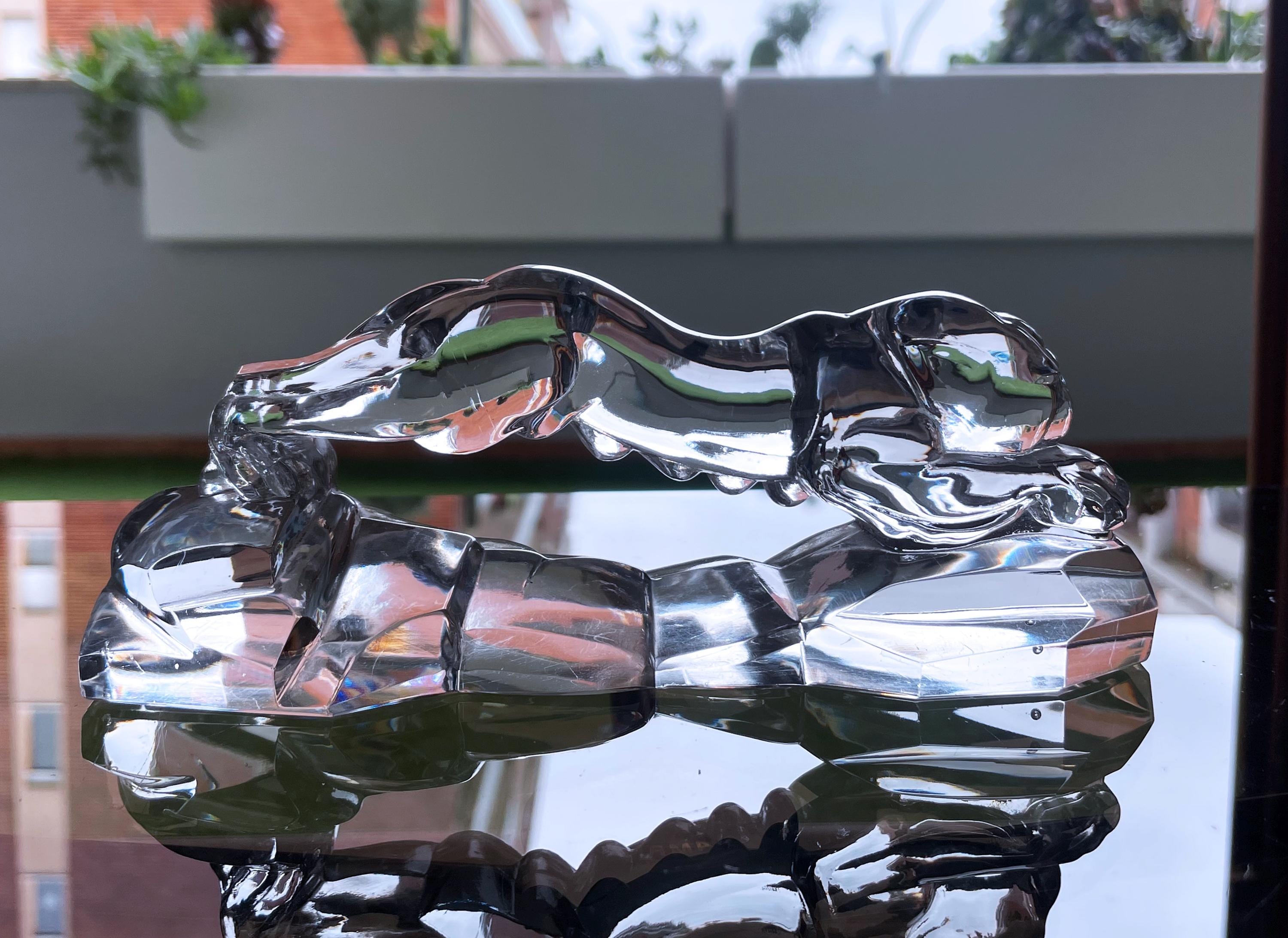 Large Crystal Glass Jaguar / Panther Figure Attributed to Baccarat