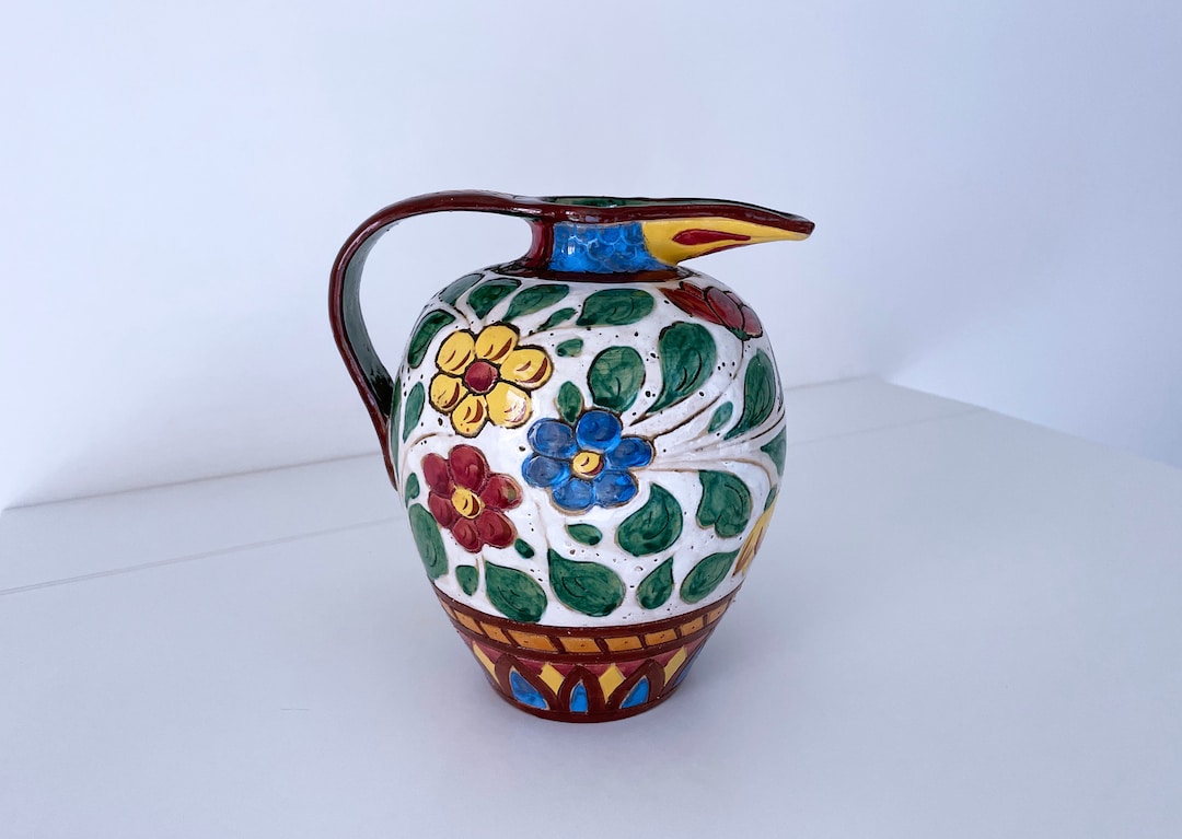 Mid Century Italian Hand Painted Ceramic Jug - Etsy