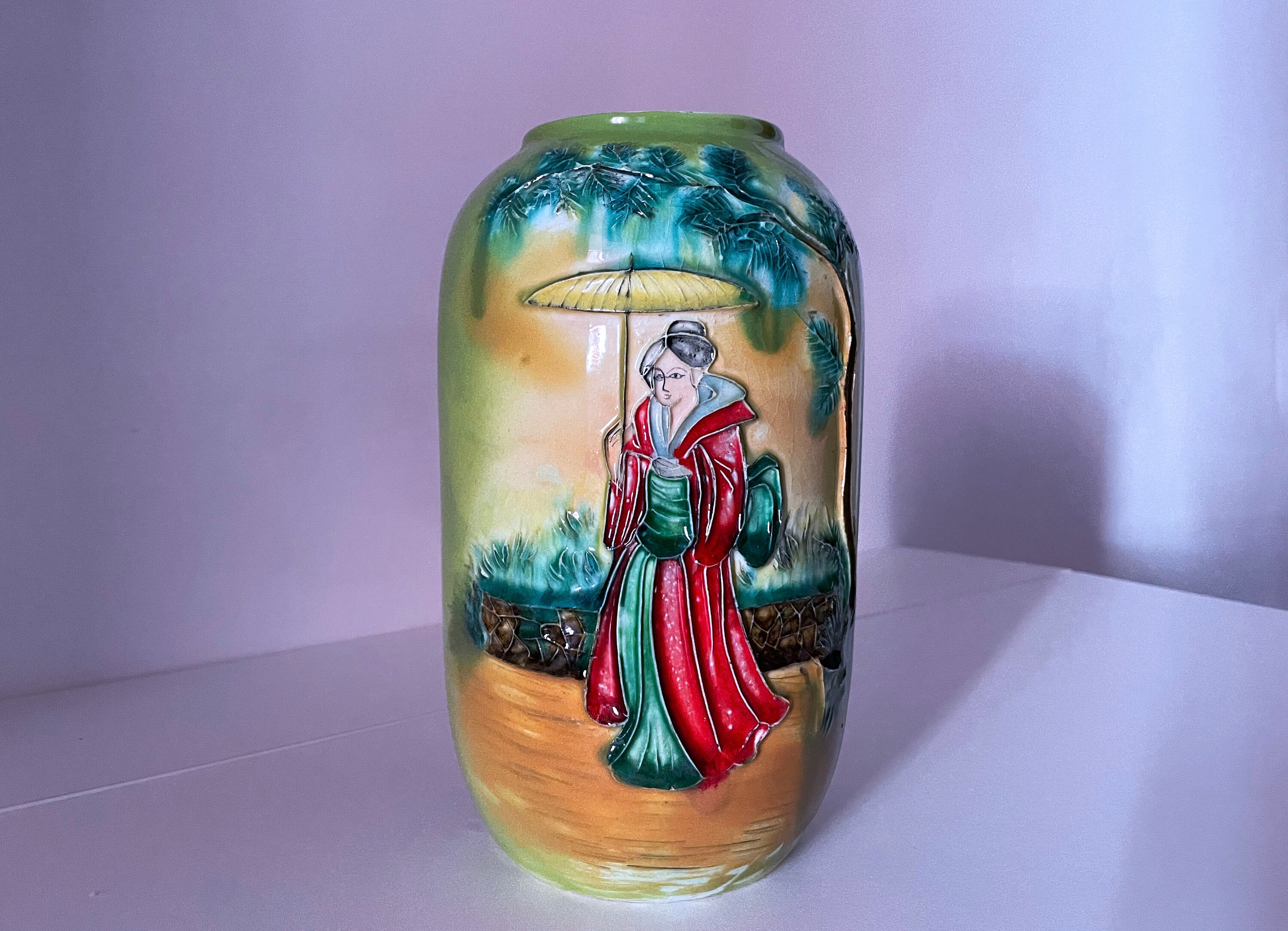 1930's Japanese Porcelain Vase with relief decoration