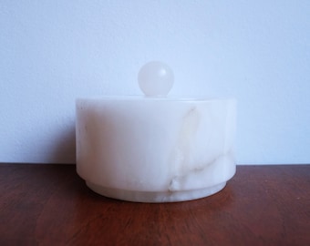 1960's Mid Century Genuine White Alabaster Art Deco Trinket/Jewellery Box